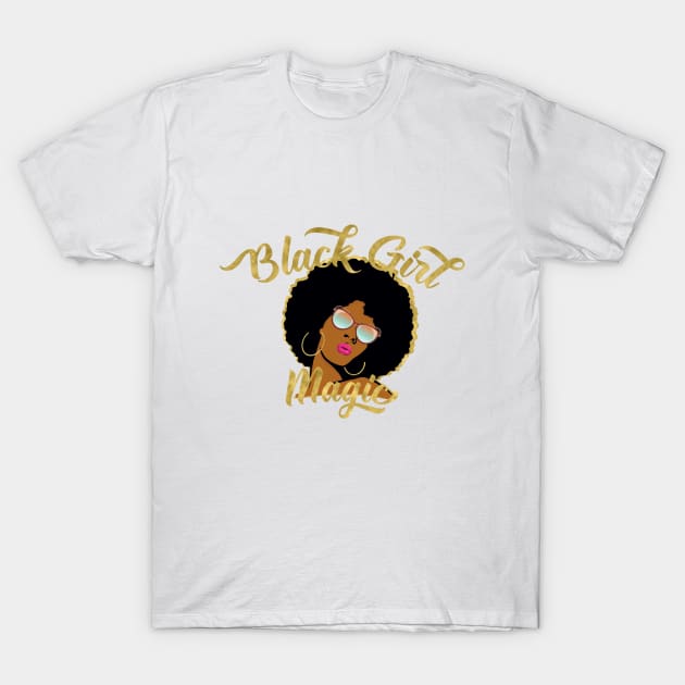 Black Girl Magic (Gold Outline) T-Shirt by monarchvisual